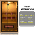 2 Person Red Light Far Infrared Sauna for Home 1750W/110V Canadian Hemlock Dry Indoor Saunas with LCD Panel Control Bluetooth Speaker Panoramic Tempered Glass