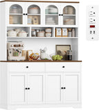 FINETONES 71" Pantry Cabinet, Tall Kitchen Pantry Storage Cabinet with Charging Station, 47.2" Wide Kitchen Hutch Food Storage Cabinets with Open Countertop for Dining Room, White