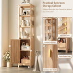 INNOD 68'' Tall Narrow Storage Cabinet with Adjustable Shelf and Door, Bathroom Storage Cabinet, Space Saver for Bathroom, Kitchen, Living Room, Natural Oak