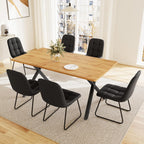 7-Piece Dining Table Set for 6 People, 63" MDF Kitchen Table with 6 Upholstered Chairs, Metal Legs for Dining Room, Kitchen(Oak Table+6 U-Shaped Black Chairs)