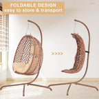 Indoor Hanging Chair with Stand for Bedroom, Hexagon Rattan Wicker Swing Egg Chair for Bedroom Porch Garden Patio Outdoor, Hammock Egg Swing Chair with Cushion,350LBS Capacity (Beige)