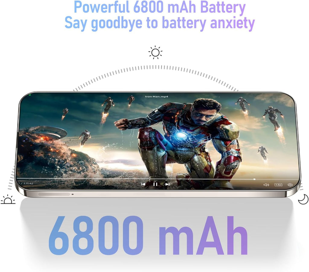 I24 Ultra Unlocked Phone 8GB+256GB Android Cell Phone 7 inch HD Screen Mobile Phone 108MP+48MP Camera 6800 mAh Extra Large Battery 5G Dual SIM (Titanium Gray)