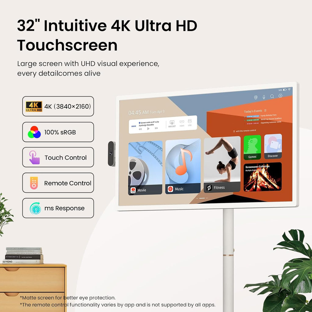 ApoloSign 32'' UHD 4K Smart Portable TV 2nd Gen  16(8+8) GB RAM+256GB  Android 16  EDLA-Certified  Portable Touch Screen Monitor  Built-in 15000mAh Battery  Full Swivel Rotation  Voice Remote Control