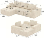 107" L-Shaped Boneless Couch, Cloud Modular Sectional Sofa with Chaise, Upholstered - No Assembly, Deep Seat, Soft Cushions & Backrest, for Living Room, Beige