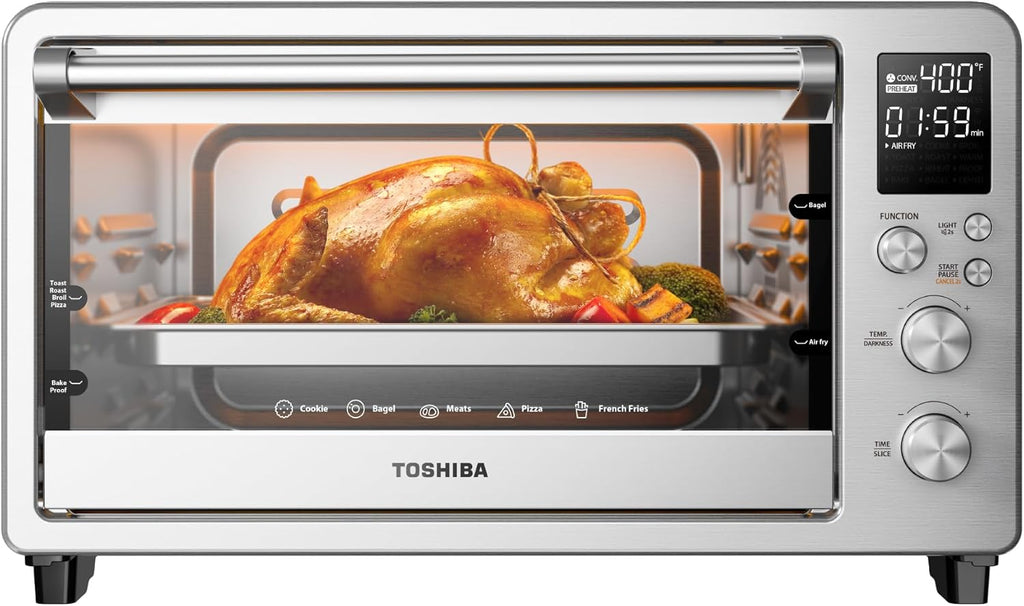 TOSHIBA ChefFry Air Fryer Toaster Oven Combo, 26.4 QT Large Capacity, 12-in-1 Countertop Toaster Oven, Stainless Steel