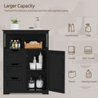 Yaheetech Bathroom Storage Cabinet Bathroom Floor Cabinet Freestanding Organizer and Storage with Door, 3 Drawers, Adjustable Shelf, 35.5 Inches Height, Black Cabinet