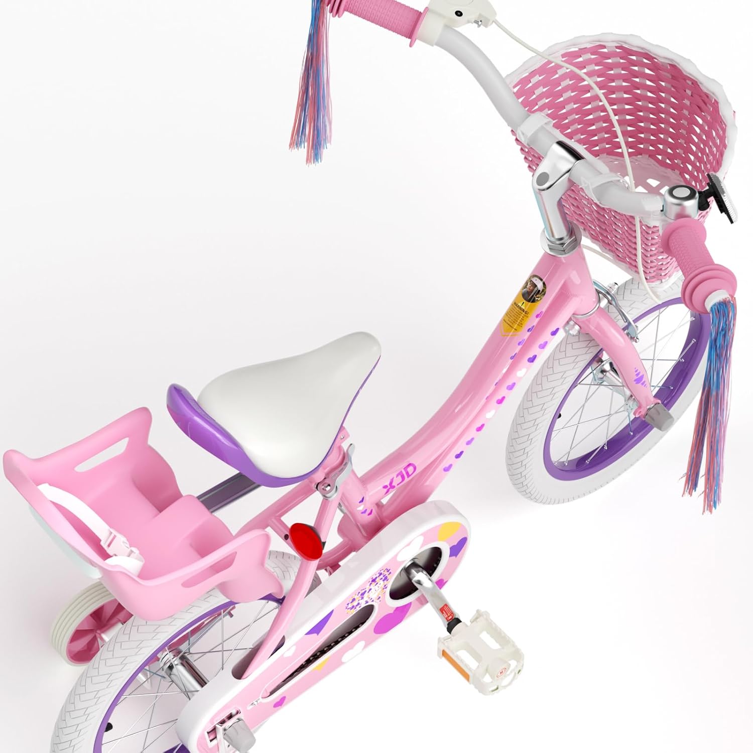 XJD Girls Bike for Toddlers 3-9 Years Old Kids, 12 14 16 Inch Kids Bike with Training Wheels, Streamers, Basket and Doll Seat