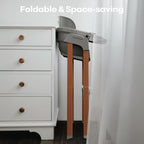 Fodoss Baby High Chair, Light Gray, 4-in-1 Foldable Design, Sturdy Metal Square Tube with Wood Grain, Removable Dishwasher Safe Tray, 5-Point Harness, Waterproof Cushion