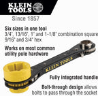 Klein Tools KT155T 6-In-1 Lineman's Ratcheting Wrench with Bolt Through Design and Bright Yellow Socket