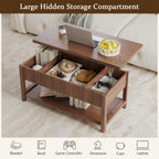 Lift Top Coffee Table with Storage for Living Room, 2-in-1 Modern Center Table & Desk with Hidden Storage Compartment & Open Shelf, Space Saving for Small Space & Apartment (Walnut)