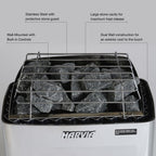 Harvia KIP 200v Sauna Heater, Wall Mounted Electric Sauna Stove, Stainless Steel 220v Heater with Sauna Stones Included, Large Stone Cavity for Maximum Heat Release (4.5kW - Dials)