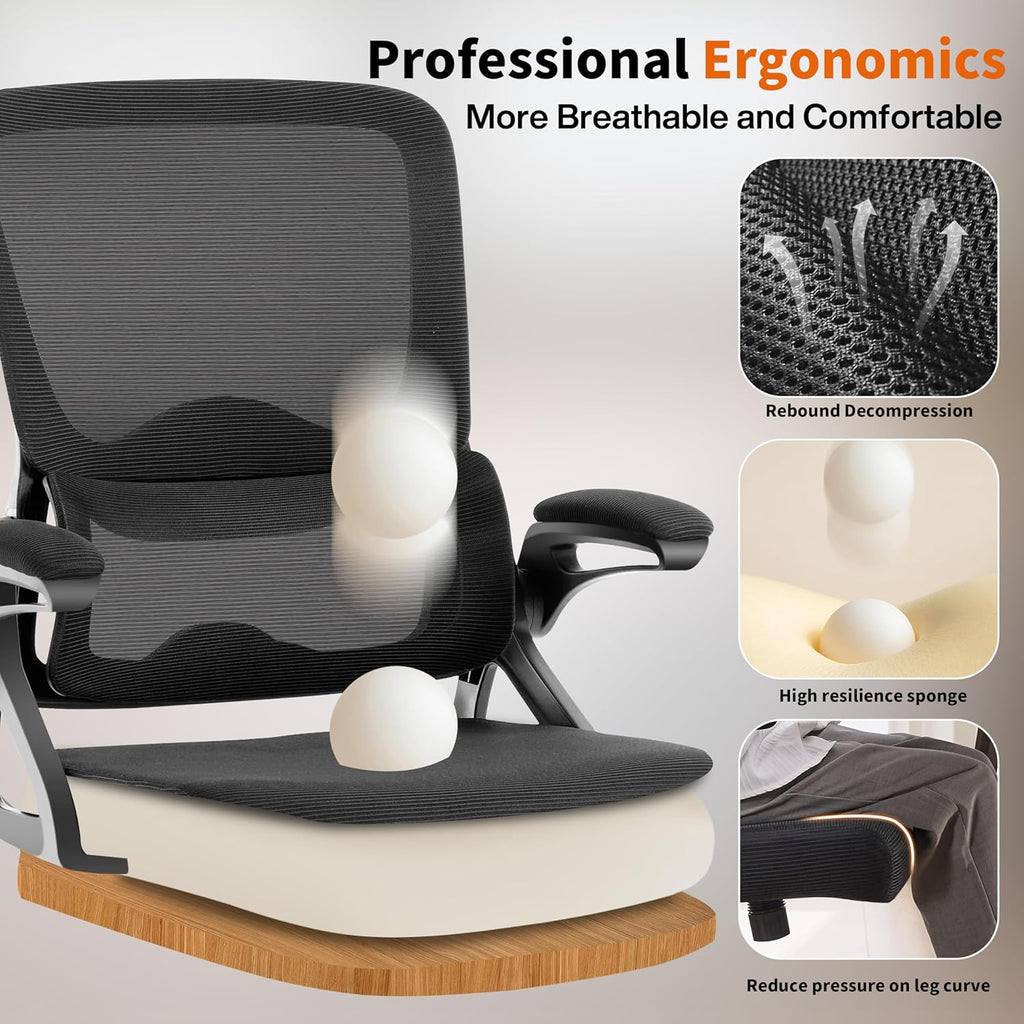 Ergonomic Office Chair,Mesh Office Chair with Lumbar Support,Mid Back Desk Chair with Flip-up Arms,400 lbs Comfy Computer Chair for Home Office