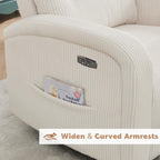 Power Swivel Rocker Recliner Chair for Nursery, Swivel Reclining Rocking Chairs, Electric Swivel Recliner Glider Nursery for Living Room, Upholstered Recliner Chairs for Bedroom, Corduroy White