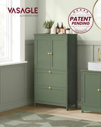VASAGLE Bathroom Floor Storage Cabinet, Bathroom Storage Unit, Freestanding Cabinet with 2 Drawers and 2 Doors, Adjustable Shelf, 11.8 x 23.6 x 43.3 Inches, Forest Green UBBC551C01