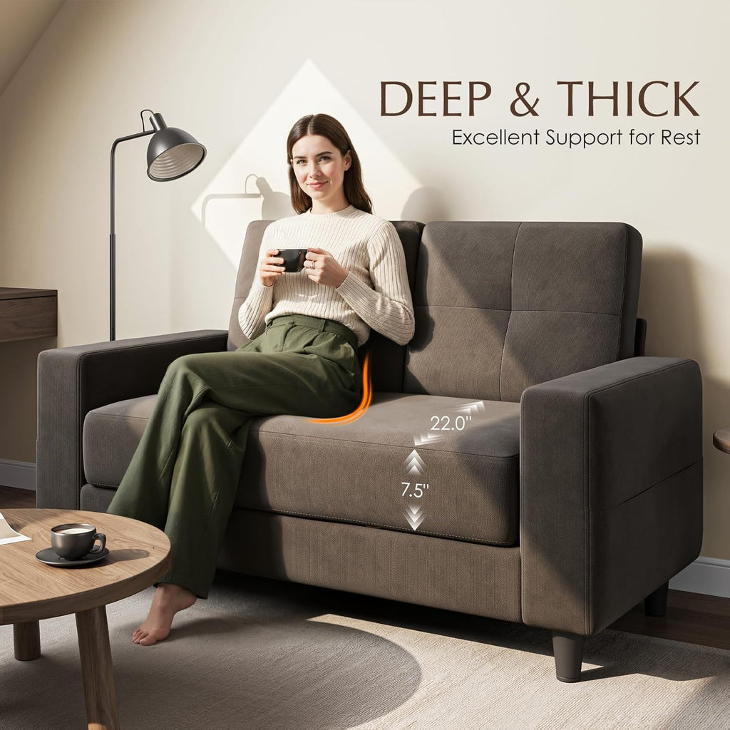 Loveseat Sofa丨53 inch Love Seat Small Couch for Small Space 丨7.5” Thick Seat Cushion Sofas for Bedroom丨Chenille Mini Couch for Apartment (Brown)