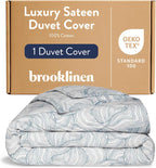 Brooklinen Luxury Sateen Duvet Cover - 100% Cotton, King/California King Size in Oyster Blue with Extra-Long Corner Ties and Button Closure - Best King/Cali King Duvet Covers
