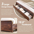 Modern King Size Bed Frame with 50" Tall Headboard, Wood King Size Platform Bed Frame w/3 Storage Drawers, Curved Profile Design, No Box Spring Needed, Easy Assembly, Noise Free, Dark Walnut
