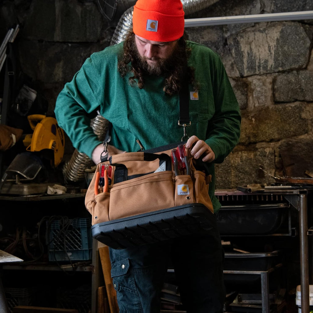 Carhartt Onsite Tool Bag, Durable Water-Resistant, Tool Storage Bag, Heavyweight w/Molded Base, 16-Inch, Carhartt Brown