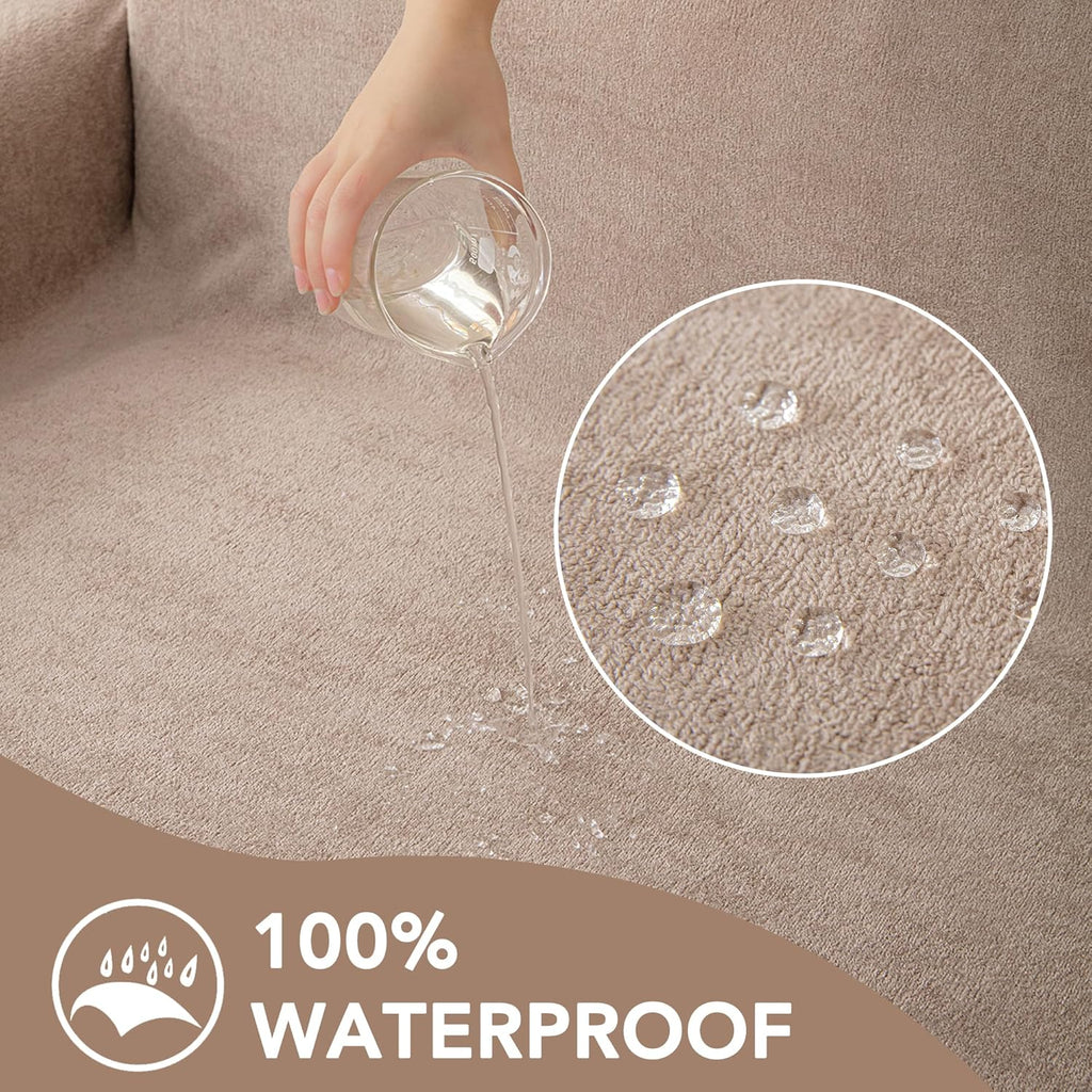Waterproof Couch Covers for 4 Cushion, Non Slip Cat-Scratch Resistant Sofa Couch Covers for Dogs, L Shape Sectional Protectors Slipcovers, Large Furniture Covers for Pets, 91" x 150", Khaki