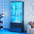Lvifur 71” Tall Display Cabinet with Glass Doors, Modern Curio Cabinet Display Cases for Collectibles, Locking Cabinet with Shelves, Living Room Bookcase with Lights & Human Body Sensor (Black)