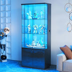 Lvifur 71” Tall Display Cabinet with Glass Doors, Modern Curio Cabinet Display Cases for Collectibles, Locking Cabinet with Shelves, Living Room Bookcase with Lights & Human Body Sensor (Black)