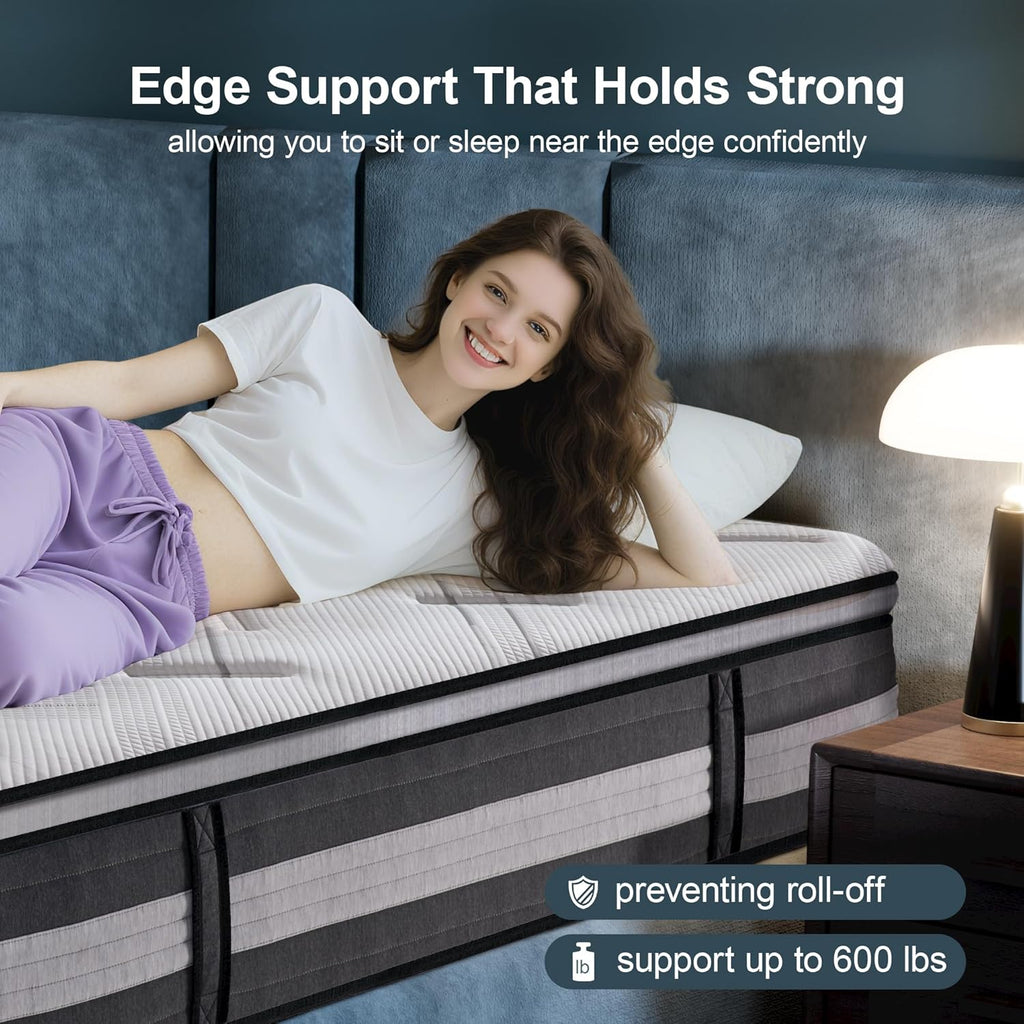 Queen Mattress Medium Soft - 14 Inch Hybrid Mattress with Memory Foam Strong Edge Support 120-night Trial