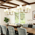 29.5" Gold Farmhouse Chandelier with Shade, 6-Arm Modern Dining Room Chandeliers Light Fixture,Industrial Hanging Pendant Lights for Kitchen Bedroom Living Room Bulb Not Included