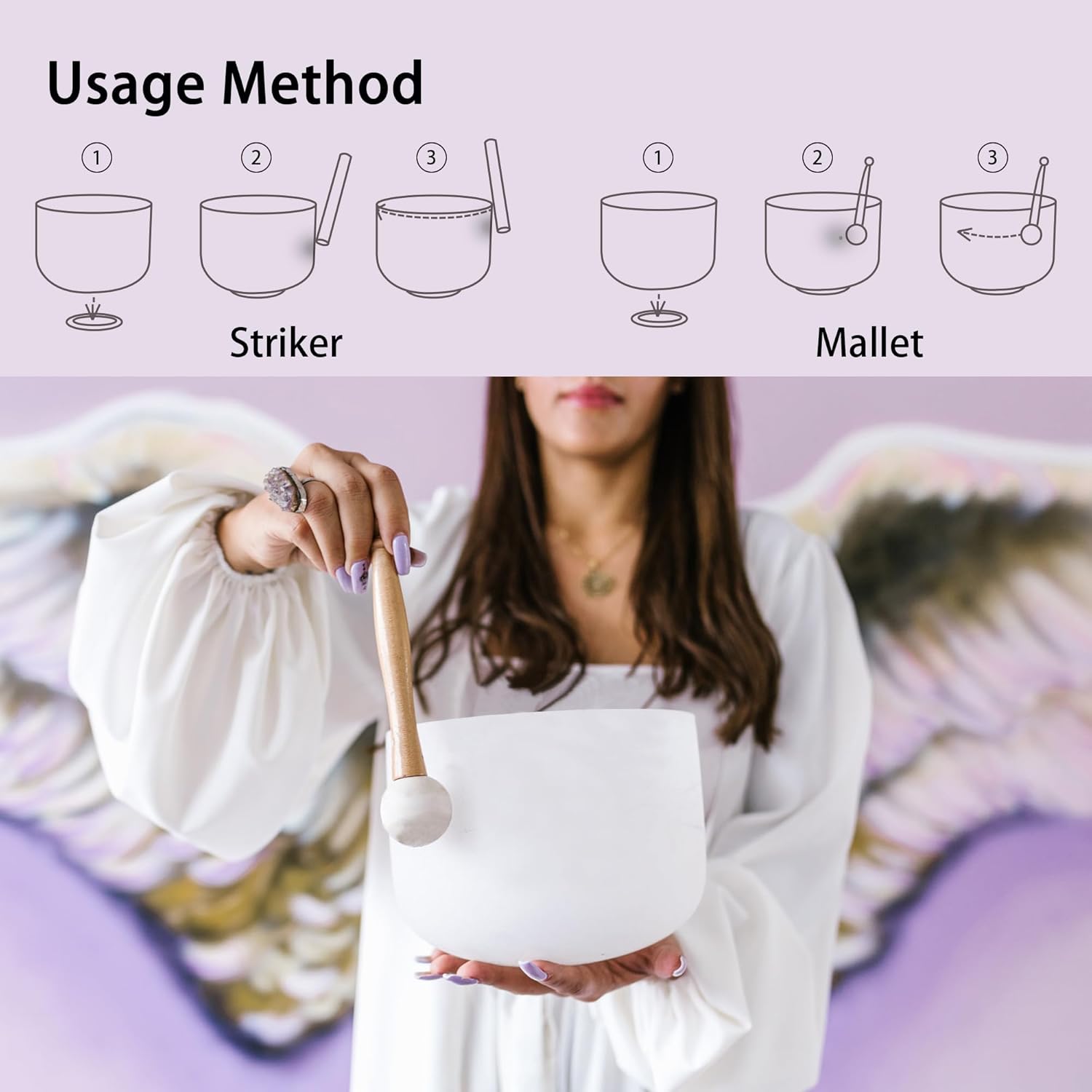 RYAN DVAN 432HZ Crystal Singing Bowl Set of 3, 6"B Crown, 7"A Third Eye, 8"G Throat with Case Suede Striker&O-Ring Sound Therapy for Yoga, Reiki, Chakra Healing Energy Tuning&Mindfulness Kit