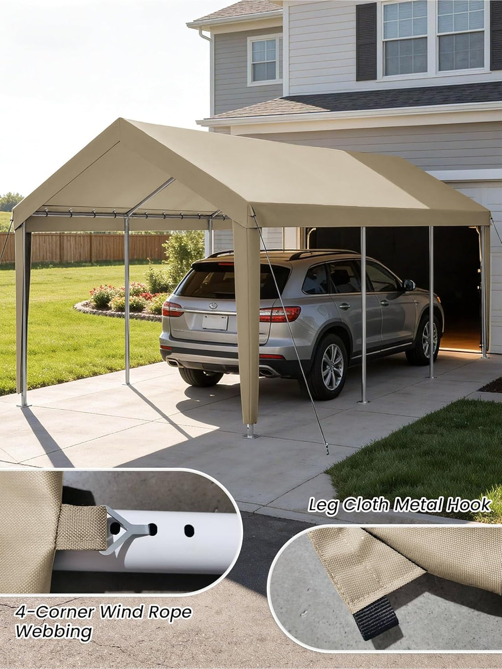 12 x 20 Ft Carport Replacement Cover, Heavy Duty Outdoor Car Tarp Canopy, Waterproof & UV Protected Tear Oxford Tarp with Ball Bungees (Frame is Not Included)