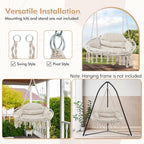 Tangkula 2-Person Hanging Hammock Chair, Boho Style Macrame Hammock Swing with Soft Cushions, Tassels, Indoor Outdoor Cotton Rope Hanging Swing Chair for Bedroom, Porch, Balcony