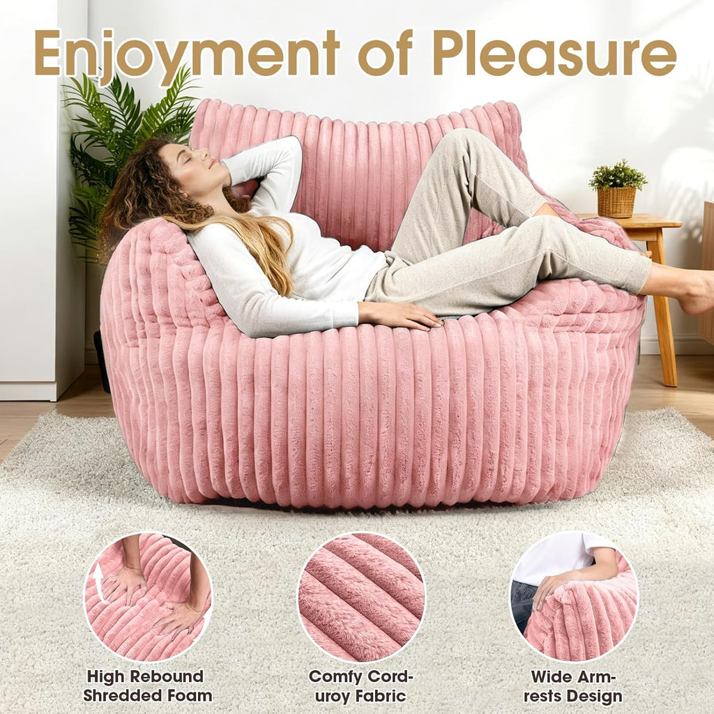 Giant Bean Bag Chair, Oversized Plush Comfy Bean Bag Sofa for Adults and Kids with Armrests, Memory Foam Mini Couch Single Lounges for Living Room, Bedroom & Game Room(Pink)