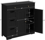 Topeakmart Storage Cabinet with 4 Drawers and 2 Doors, Adjustable Shelves, Freestanding Cabinet for Kitchen, Dining Room, Living Room, Entryway, Black