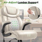 Office Chair, Big and Tall Executive Chairs with Lumbar Support for Back Pain, Breathable Desk Computer Chair with Adjustable Flip-up Armrests, Wide Cushion Swivel Home Office Chair Beigewhite
