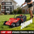 EWORK Corded Electric Lawn Mower 14-Inch, 11Amp Electric Push Mower with 30L Collection Bag, 4-Height Adjustment, Lightweight Lawnmower for Garden, Yard