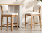26.5'' Tall Bar Stools Set of 2 Modern Counter Stools with Backs Beige Linen Upholstered Bar Height Chairs Counter Height Island Stools with Wood Frame Farmhouse Wooden Barstools for Kitchen Island
