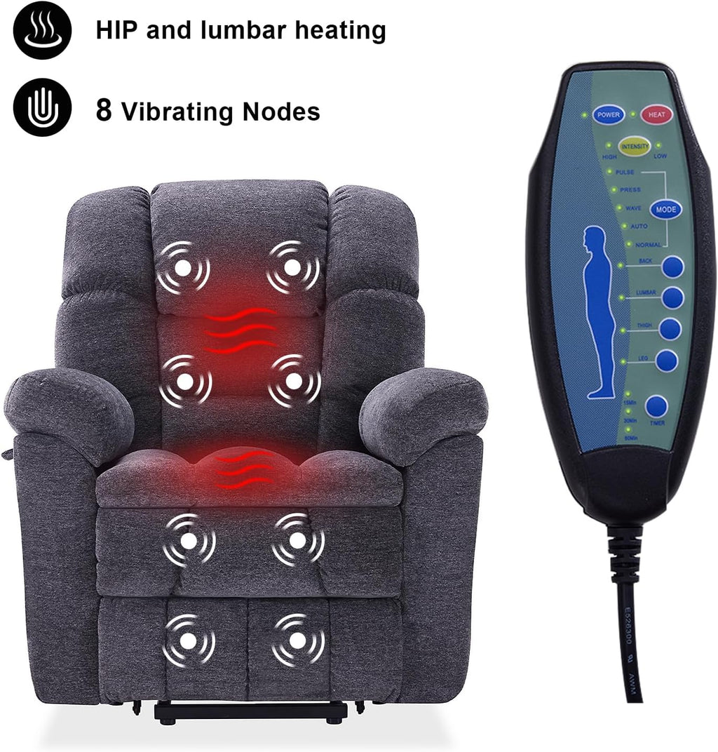 Triple Motor Power Lift Recliner Chair with Massage and Dual Heat for Elderly People, Zero Gravity Lay Flat Recliner Infinite Position, USB Ports（Grey）