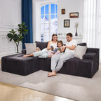 Modular Sectional Sofa Couches L-Shape Couch 3 Seat Modular Sofa Memory Foam Sectional Couches for Living Room, Cloud Couch with Oversized Chaise (Grey Stripe, 96" Left Facing Chaise)