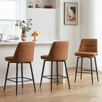 Brown Counter Height Bar Stools Set of 3, 26 Inch Seat Height with Back and Metal Legs, 360° Swivel Upholstered Faux Leather Swivel Bar Stools