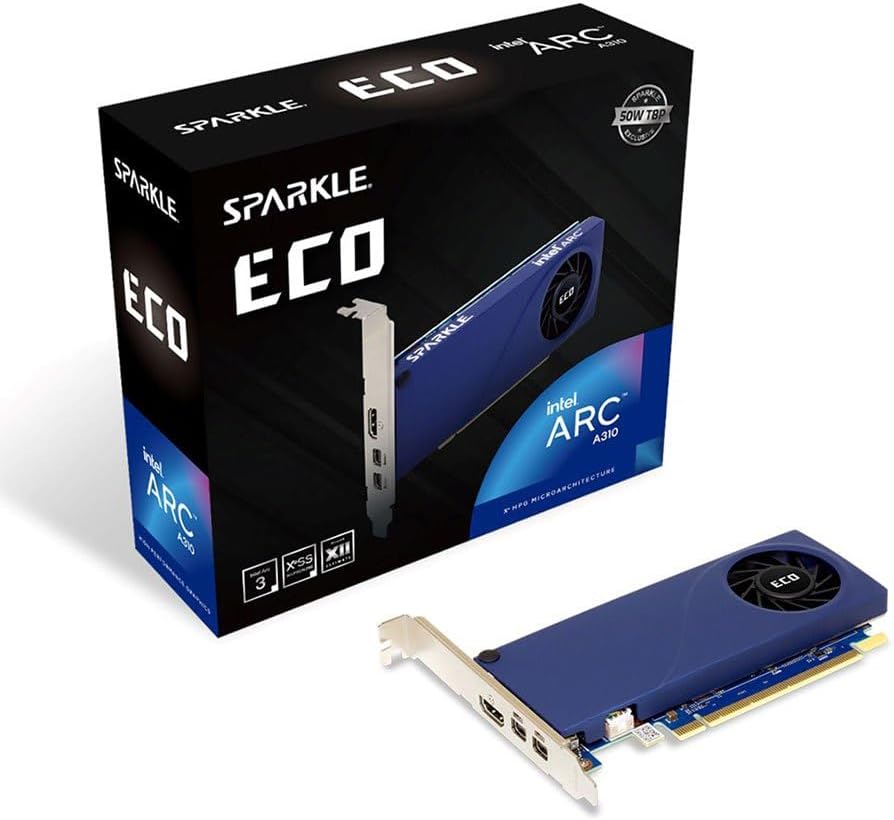 Sparkle Intel Arc A310 ECO, 4GB GDDR6, 50W TBP, Short Bracket is Included, Low-Profile, Single Fan, Single Slot, HDMI x1, Mini DisplayPort x2, SA310C-4G