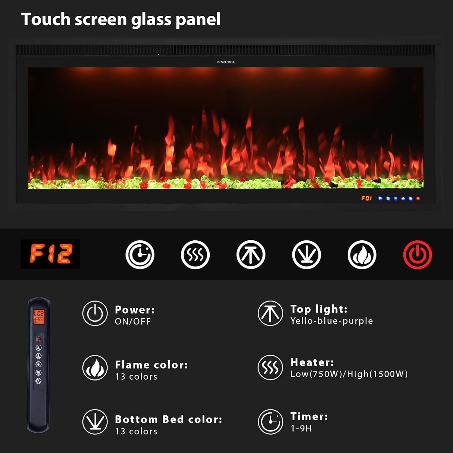 Valuxhome 60inch Recessed Electric Fireplace, Ultra Narrow Frame Design, 13 Flame Colors, 400 Sq.ft, 750/1500W