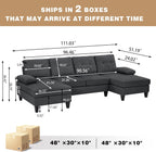 111" Sectional Couch for Living Room, Modern Polyester Fibre U Shaped Sofa Couches with Double Chaise, Upholstered 4 Seater Sofa for Living Room, Apartment, Office, Dark Grey