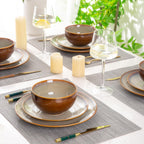 LeRatio Ceramic Dinnerware Sets for 6,18-Piece Plates and Bowls,Handmade Reactive Glaze Dishes Set,Chip Resistant and Scratch Resistant | Oven Dishwasher & Microwave Safe,Service for 6-Kahki