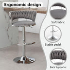 Velvet Bar Stools Set of 4, Counter Height Bar Stools with Low Back, Modern Adjustable Barstools, 360° Swivel Bar Chairs for Kitchen Island (Grey)