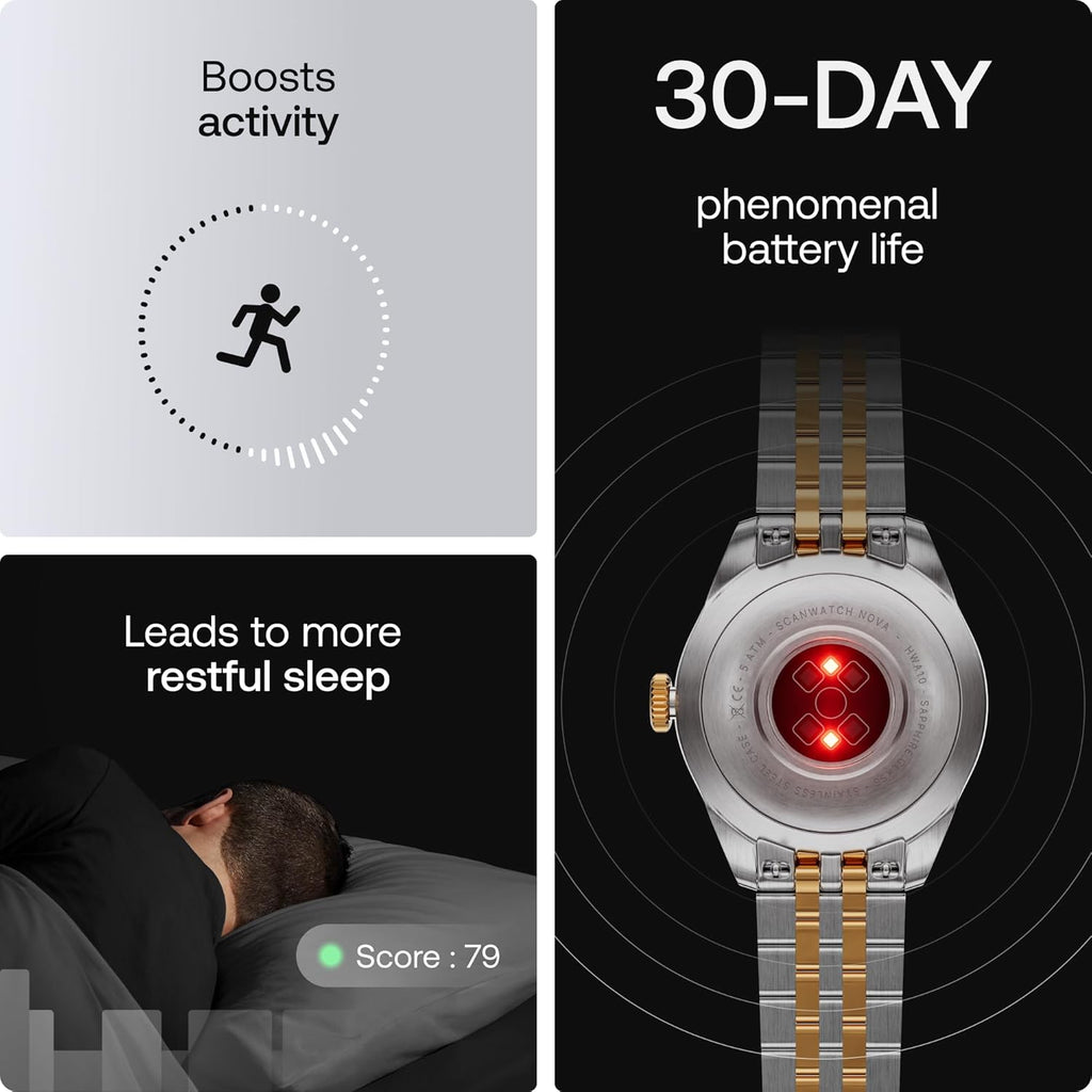 WITHINGS Scanwatch Nova Brilliant - Health Hybrid Smart Watch for Men & Women - SPO2  Temperature Monitoring  Sleep  Respiratory Health  Cycle Monitoring  30-Day Battery Life  Apple iOS/Android