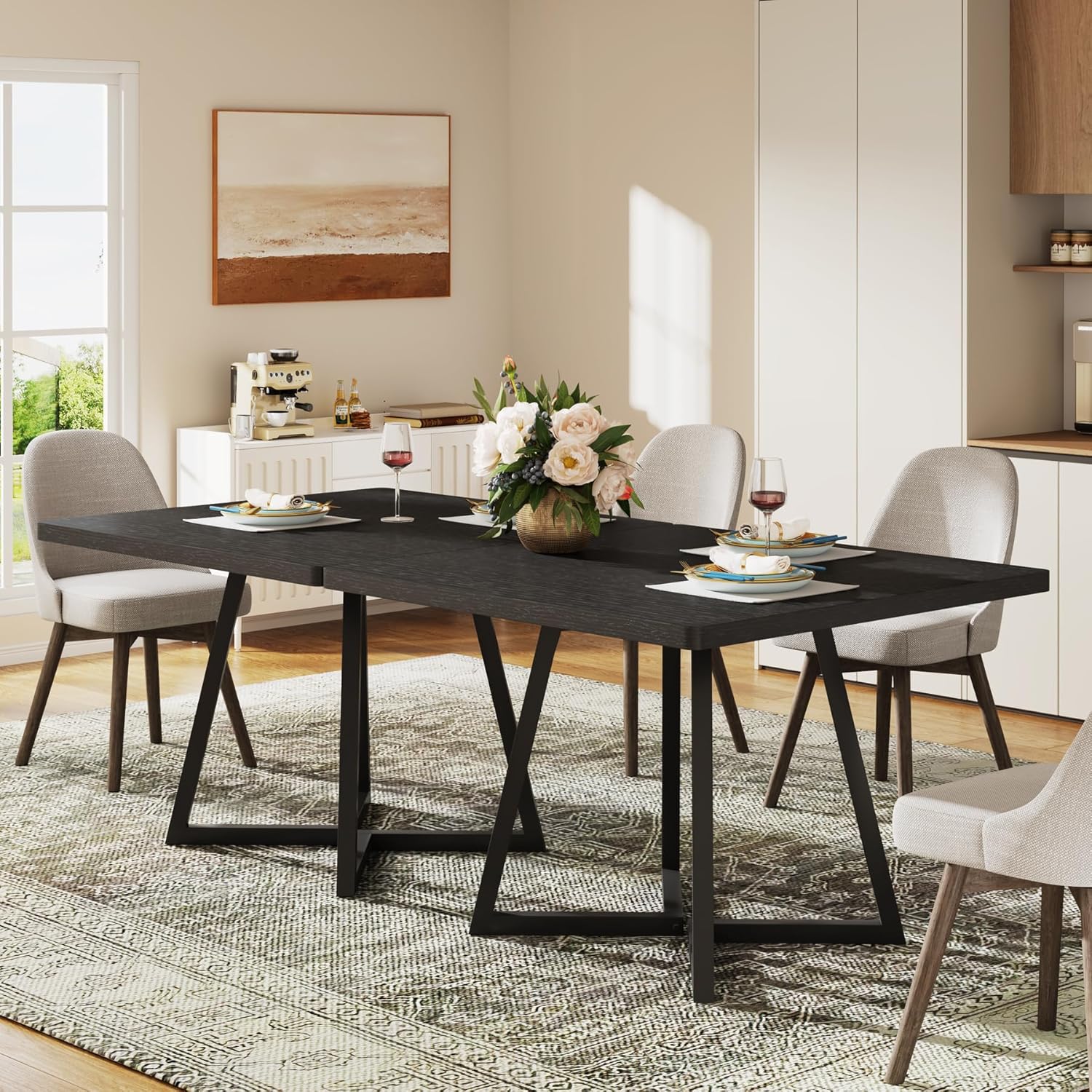 Tribesigns Square Dining Table for 2, 31.5" Industrial Dinner Table with Metal Base, Kitchen Table for Dining Room, Small Space, Apartment