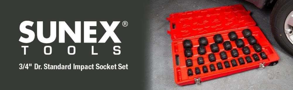 SUNEX TOOLS 4696 3/4-Inch Drive SAE Master Impact Socket Set, Standard, 6-Point, Cr-Mo, 3/4-Inch - 2-7/17-Inch, 29-Piece