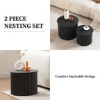 AVZEAR Round Nesting Coffee Table Set of 2, Small Fluted Coffee Table Circle Side Table, Mid Century Modern Wood Nesting Tables Farmhouse End Table Set for Living Room, Bedroom, Small Spaces(Black)