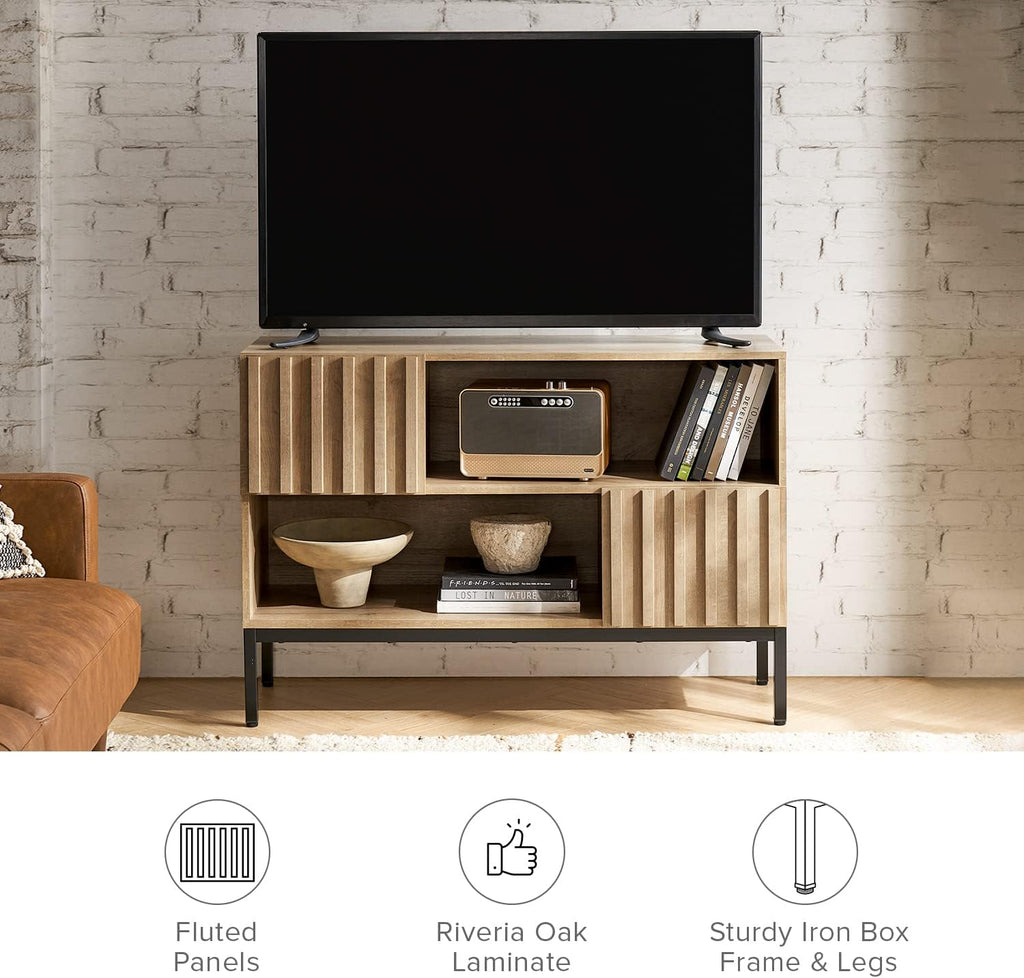 mopio Norwin Entryway Table, Sturdy Modern Rustic Industrial Farmhouse Sofa Table, Display Storage Shelf, Accent Cabinet, Oak Wood TV Stand, Entertainment Center, Media Console, Living Room (Single)