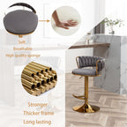 Velvet Bar Stools Set of 3, Counter Height Barstools with Low Back, Gold Swivel Bar Stool for Kitchen Island, Pub (Grey)
