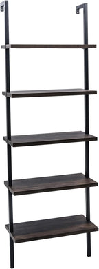 Nathan James 65501 Theo 5-Shelf Wood Modern Bookcase, Open Wall Mount Ladder Bookshelf with Industrial Metal Frame, Dark Walnut Brown/Black, Set of 2
